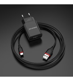 СЗУ-адаптер USB Borofone BA20A 2.1A + Type-C-кабель (Чёрный)